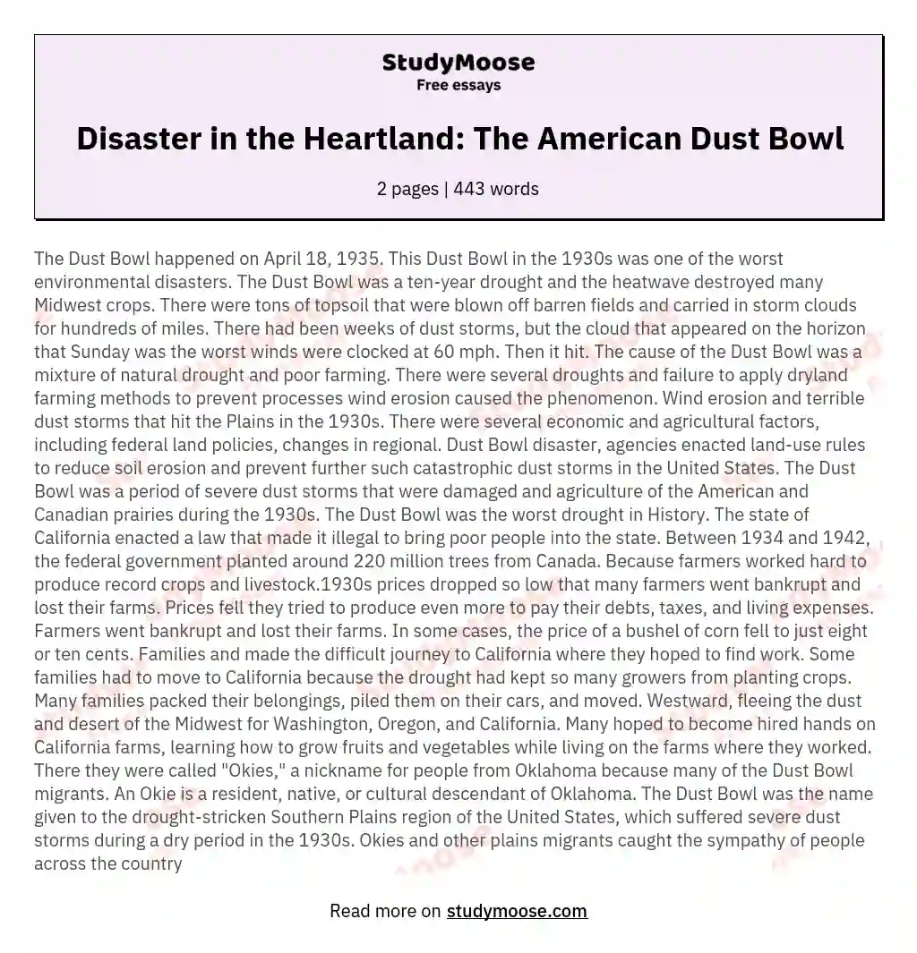 Disaster in the Heartland: The American Dust Bowl essay