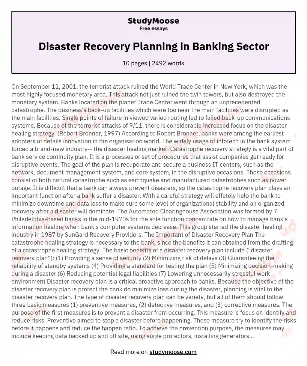 Disaster Recovery Planning in Banking Sector