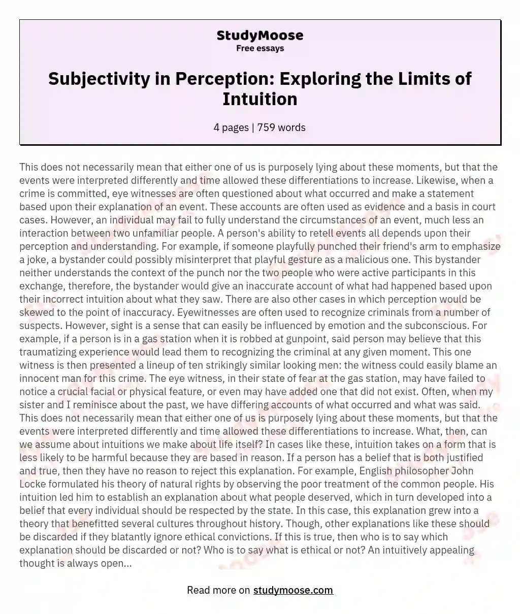 Subjectivity in Perception: Exploring the Limits of Intuition essay
