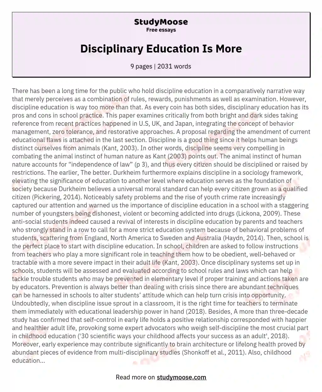 Disciplinary Education Is More essay
