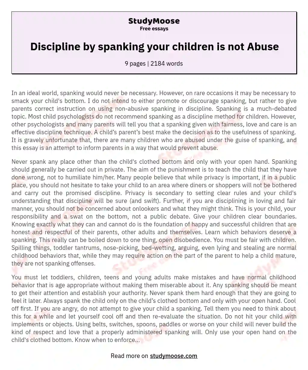 Discipline by spanking your children is not Abuse
