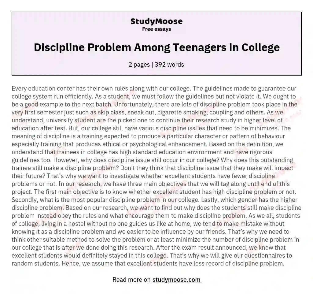 Discipline Problem Among Teenagers in College essay