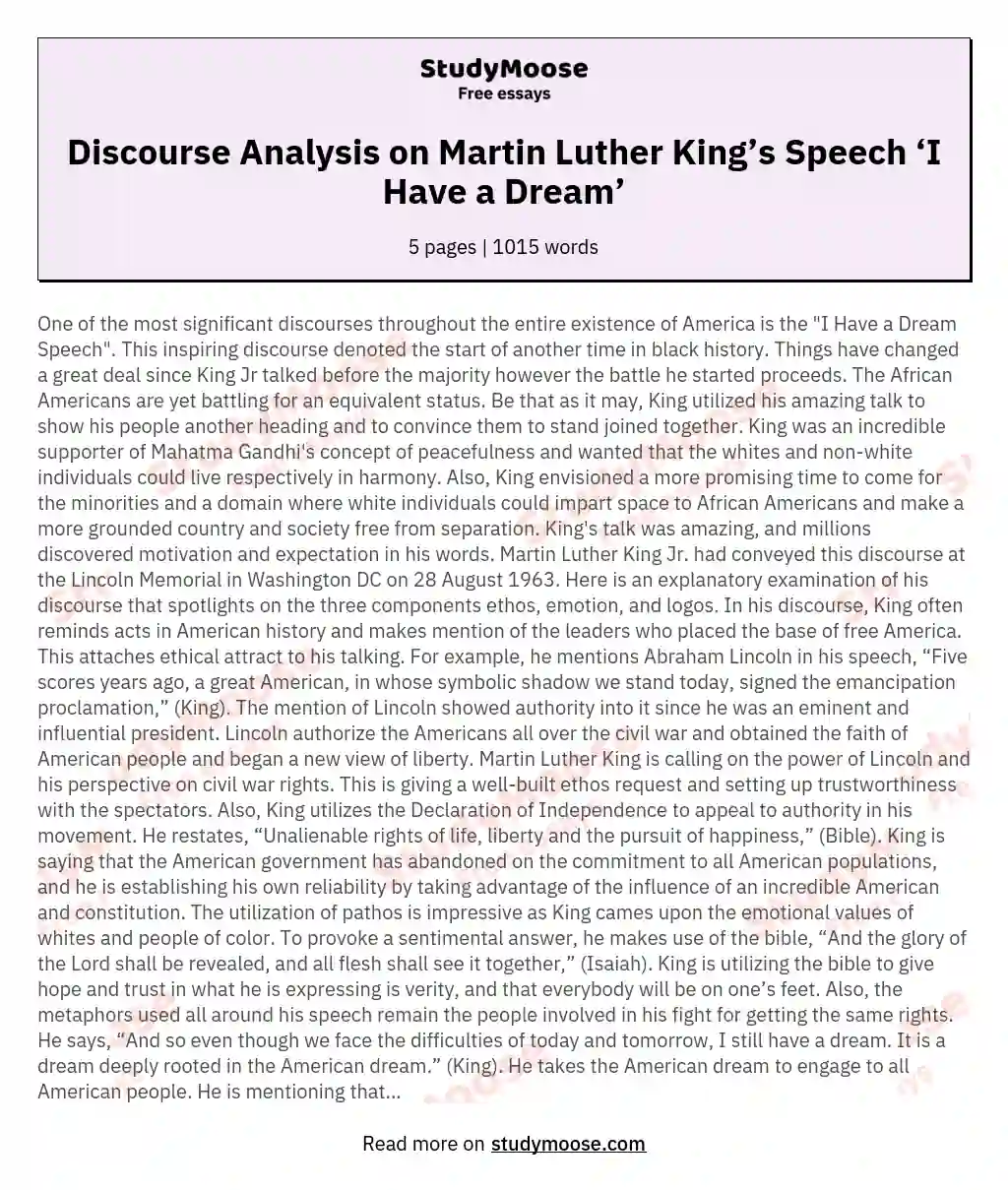 Discourse Analysis on Martin Luther King’s Speech ‘I Have a Dream’