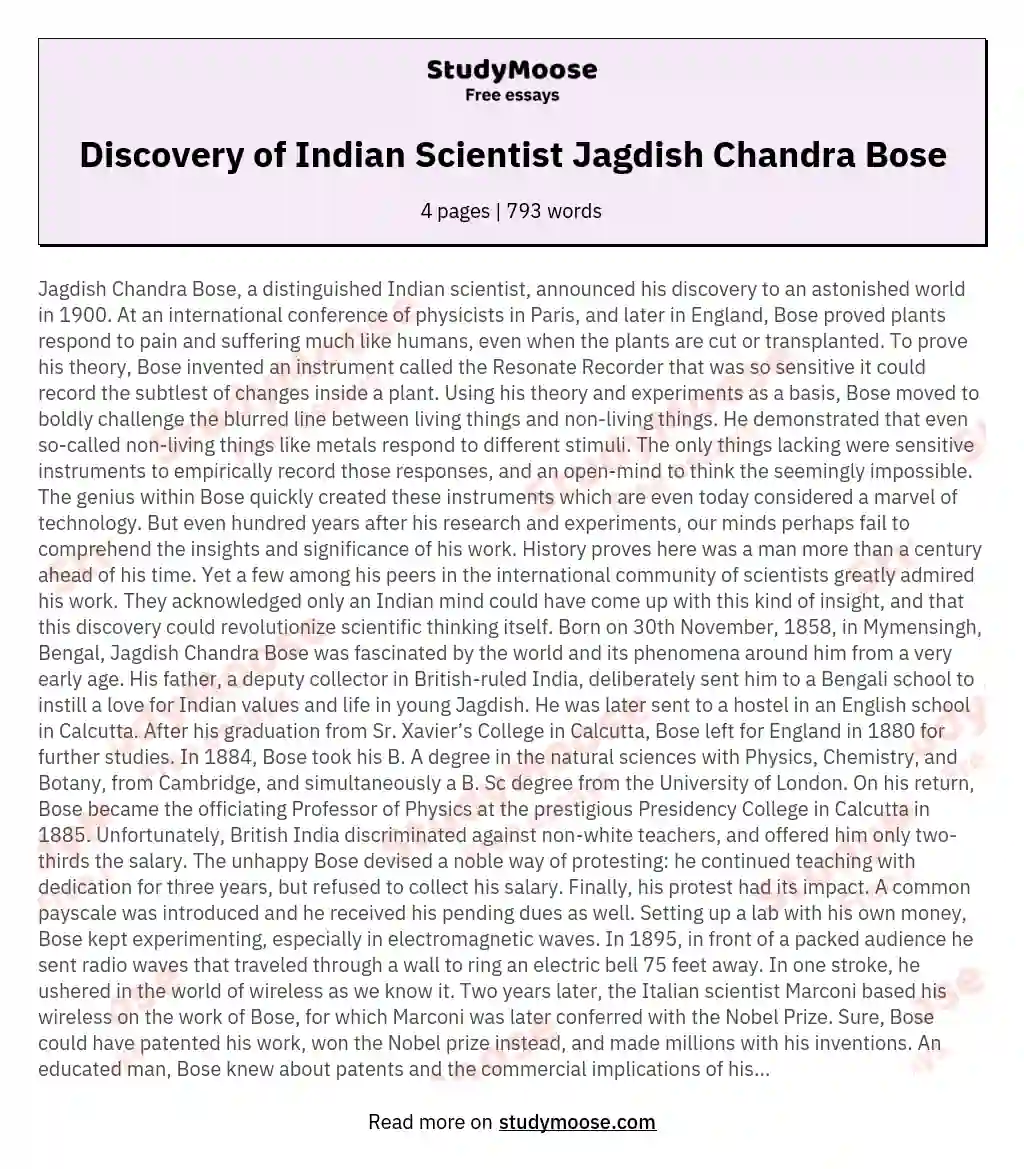 Discovery of Indian Scientist Jagdish Chandra Bose