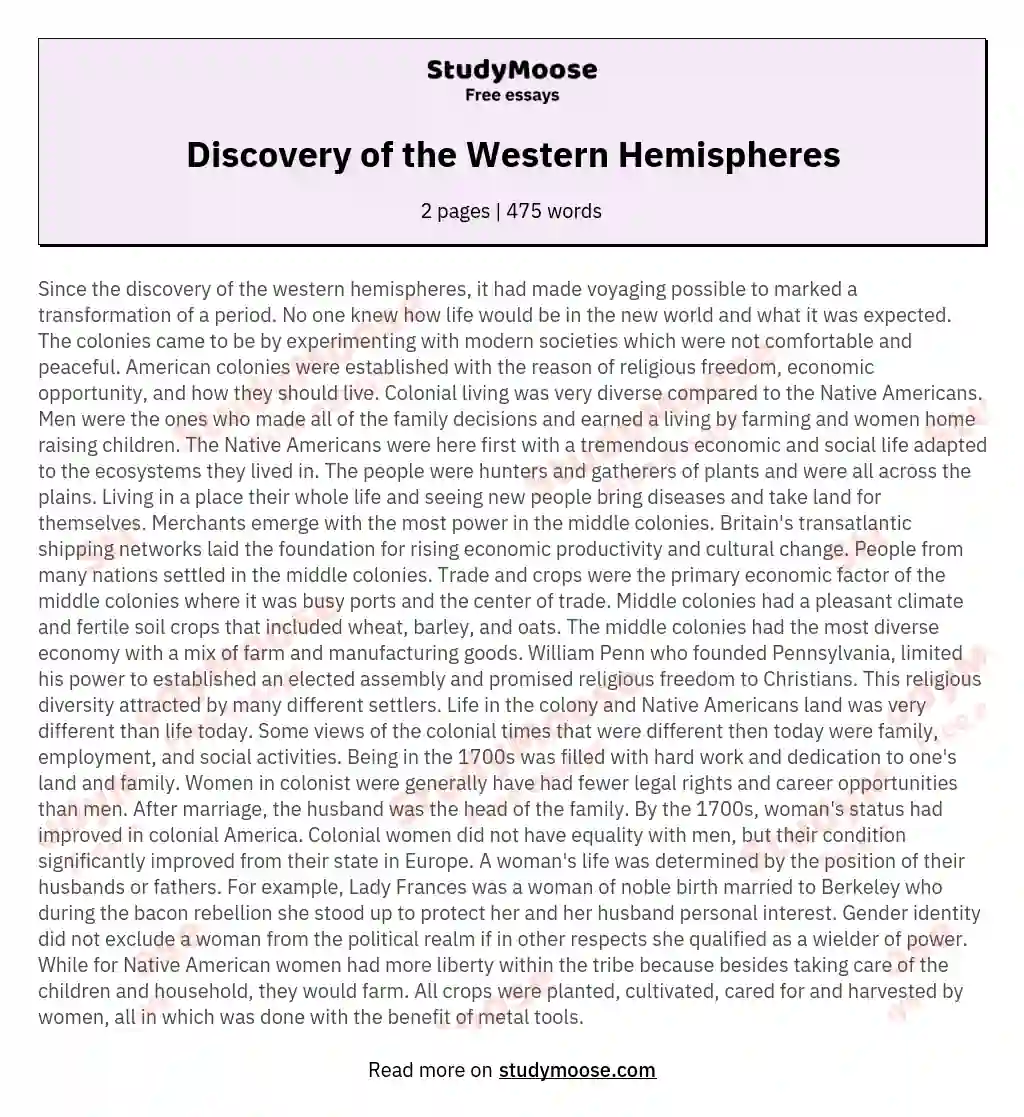 Discovery of the Western Hemispheres essay