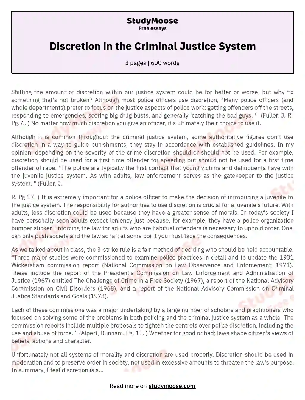 Discretion in the Criminal Justice System essay