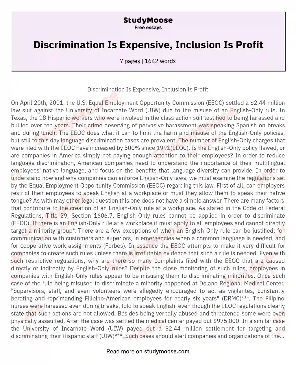 Discrimination Is Expensive, Inclusion Is Profit
