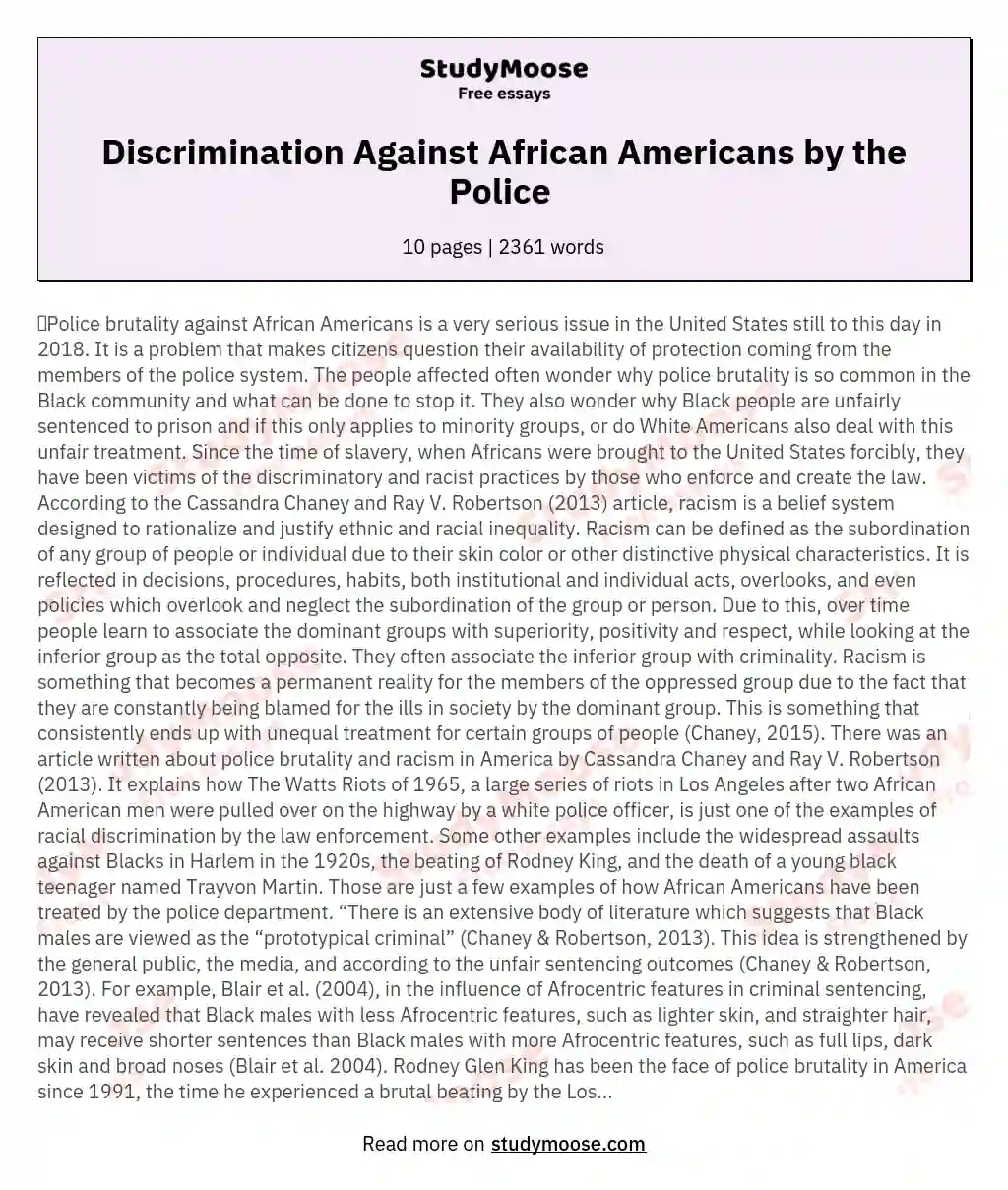 Discrimination Against African Americans by the Police  essay