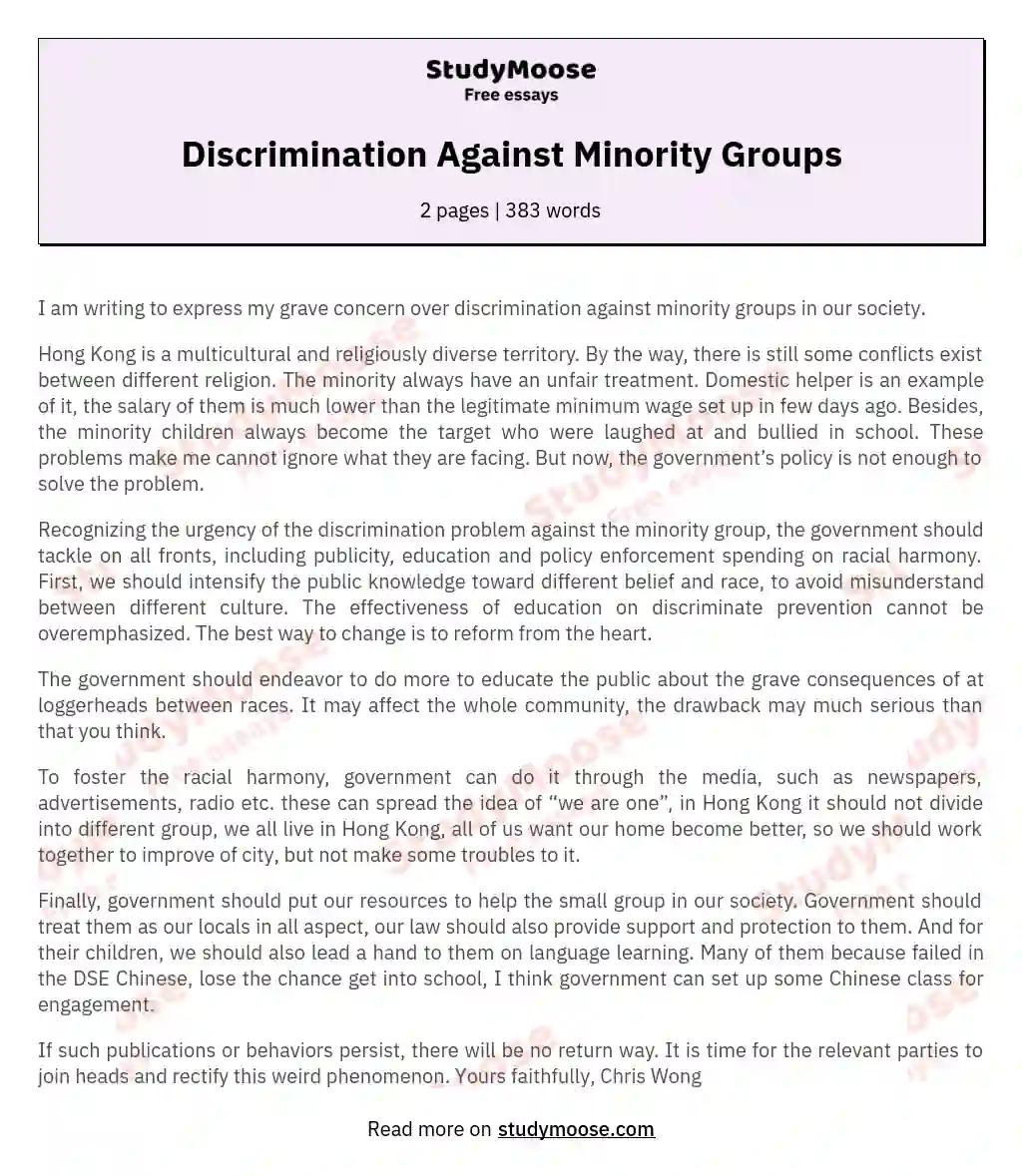 Discrimination Against Minority Groups essay