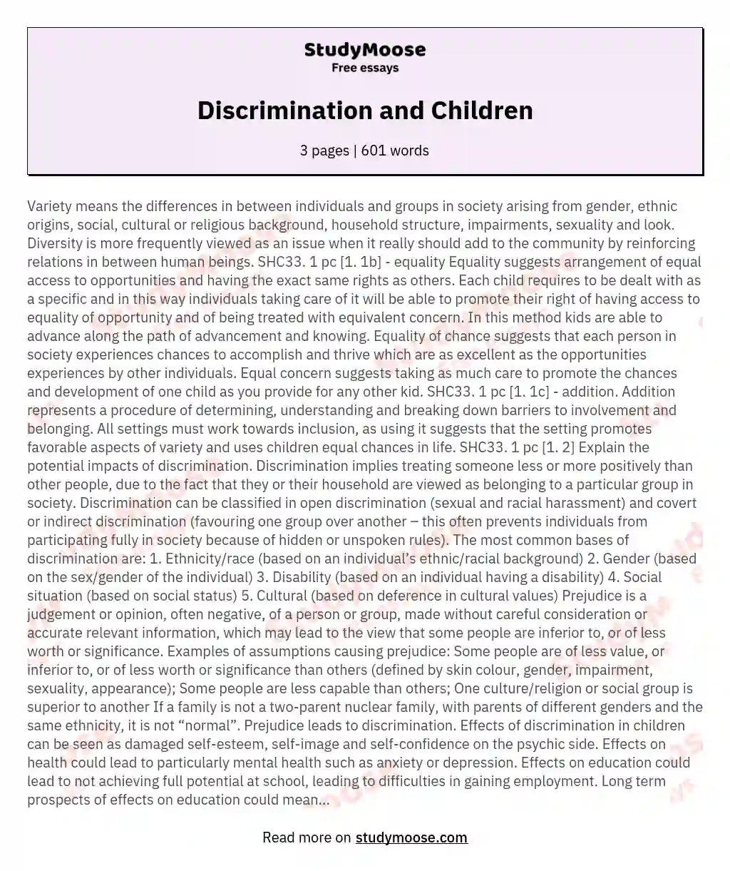 Discrimination and Children essay
