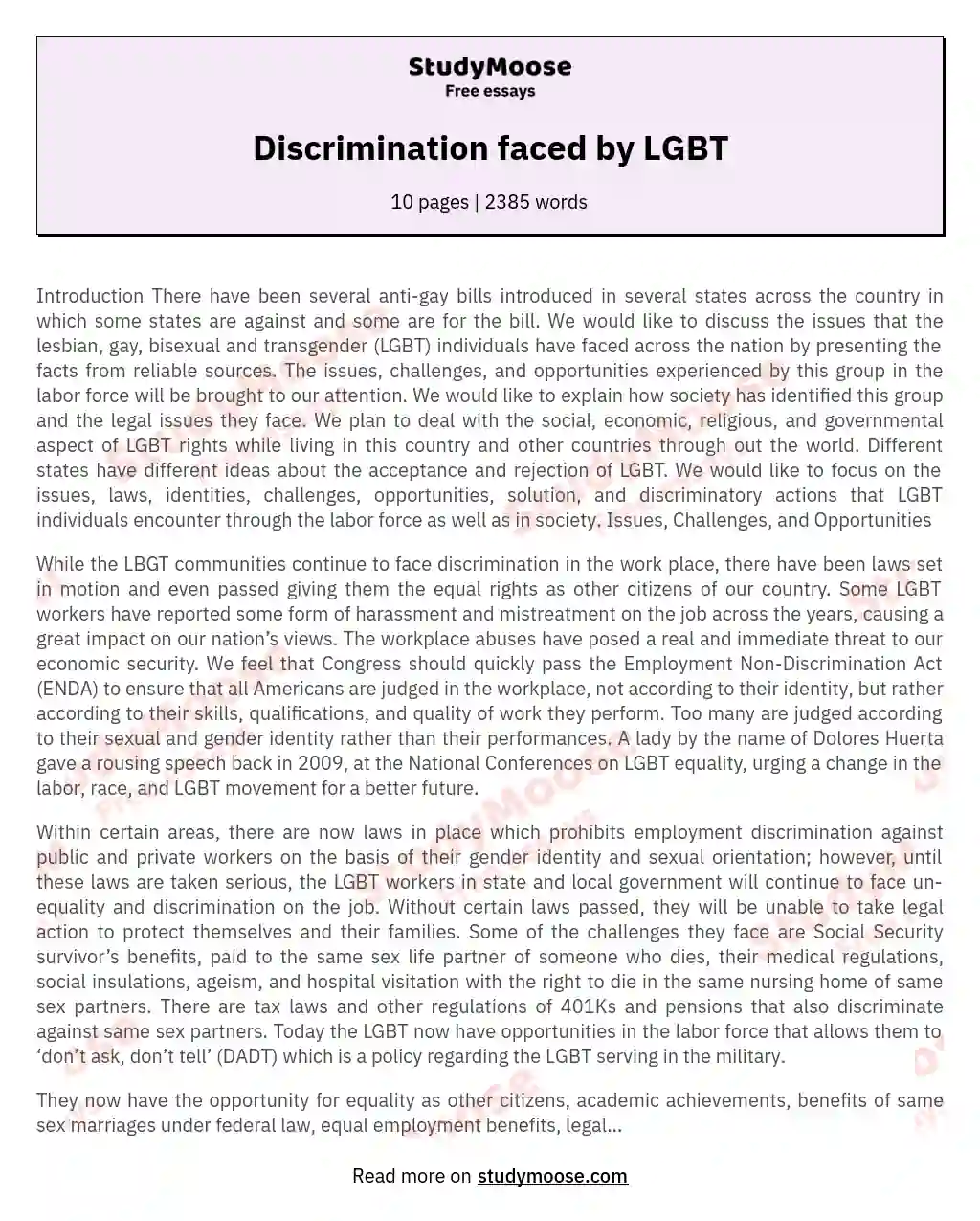 Discrimination faced by LGBT essay
