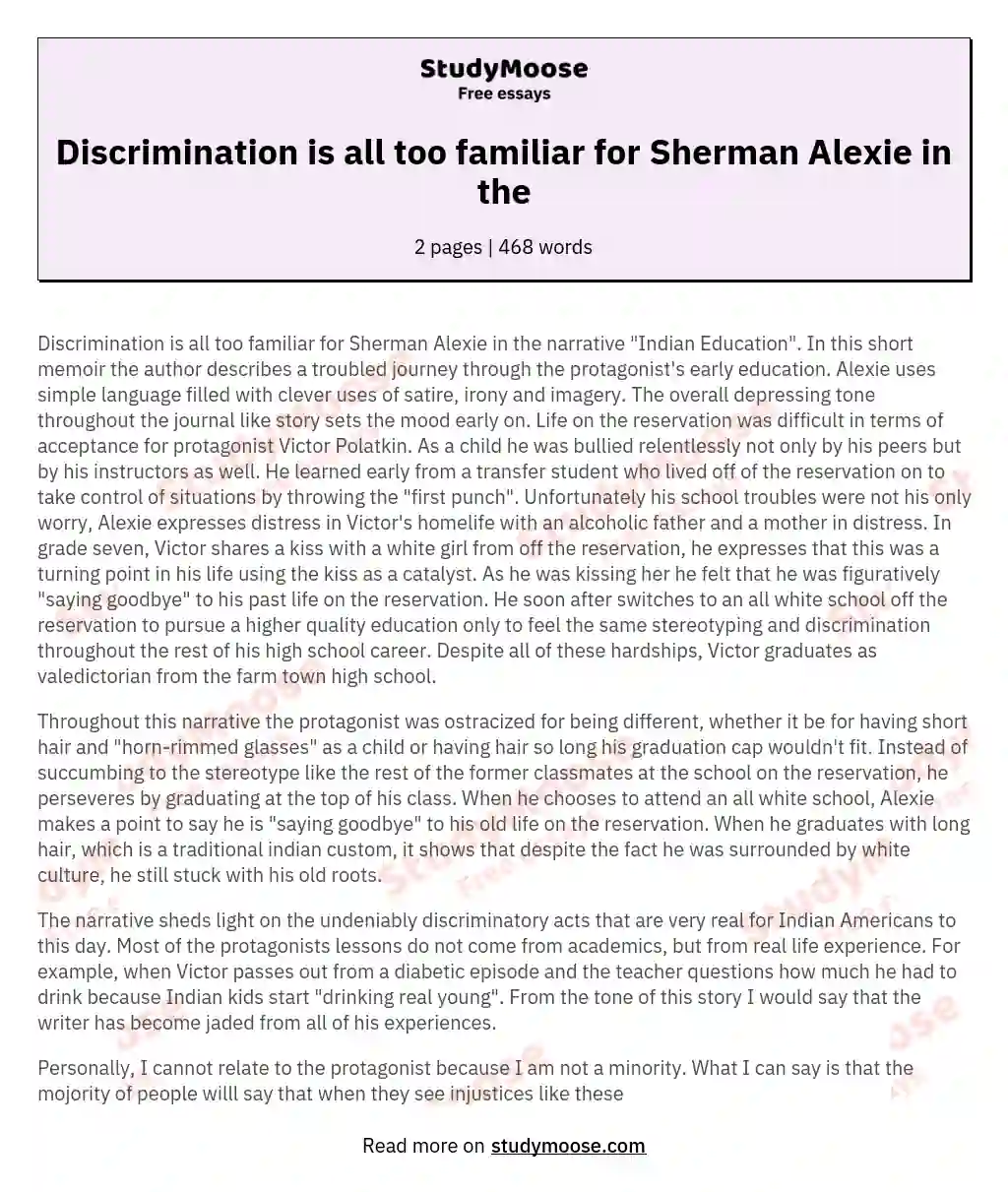 Discrimination is all too familiar for Sherman Alexie in the essay