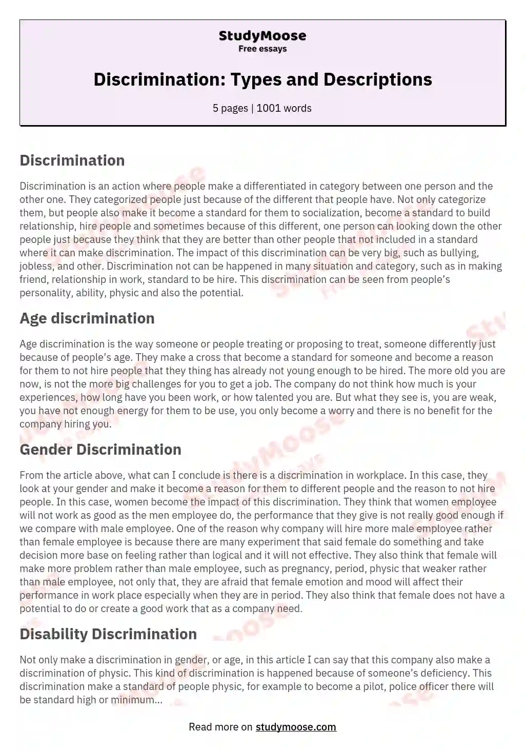 Discrimination: Types and Descriptions