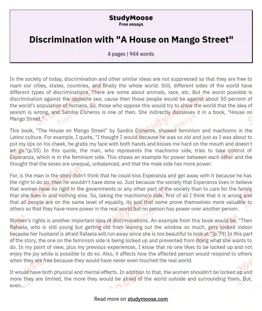 Discrimination with "A House on Mango Street"