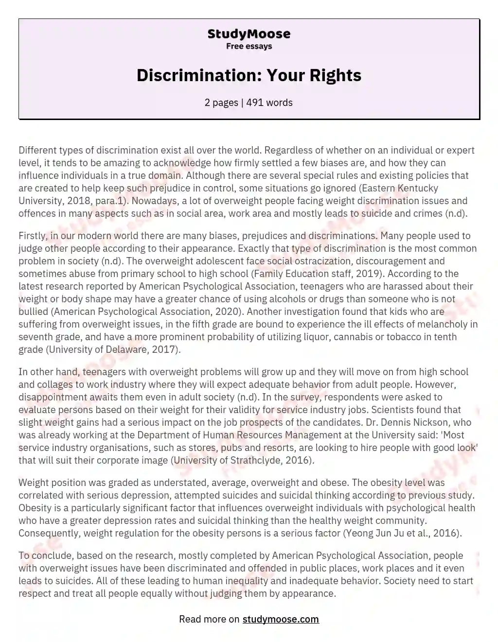 essay about freedom from discrimination