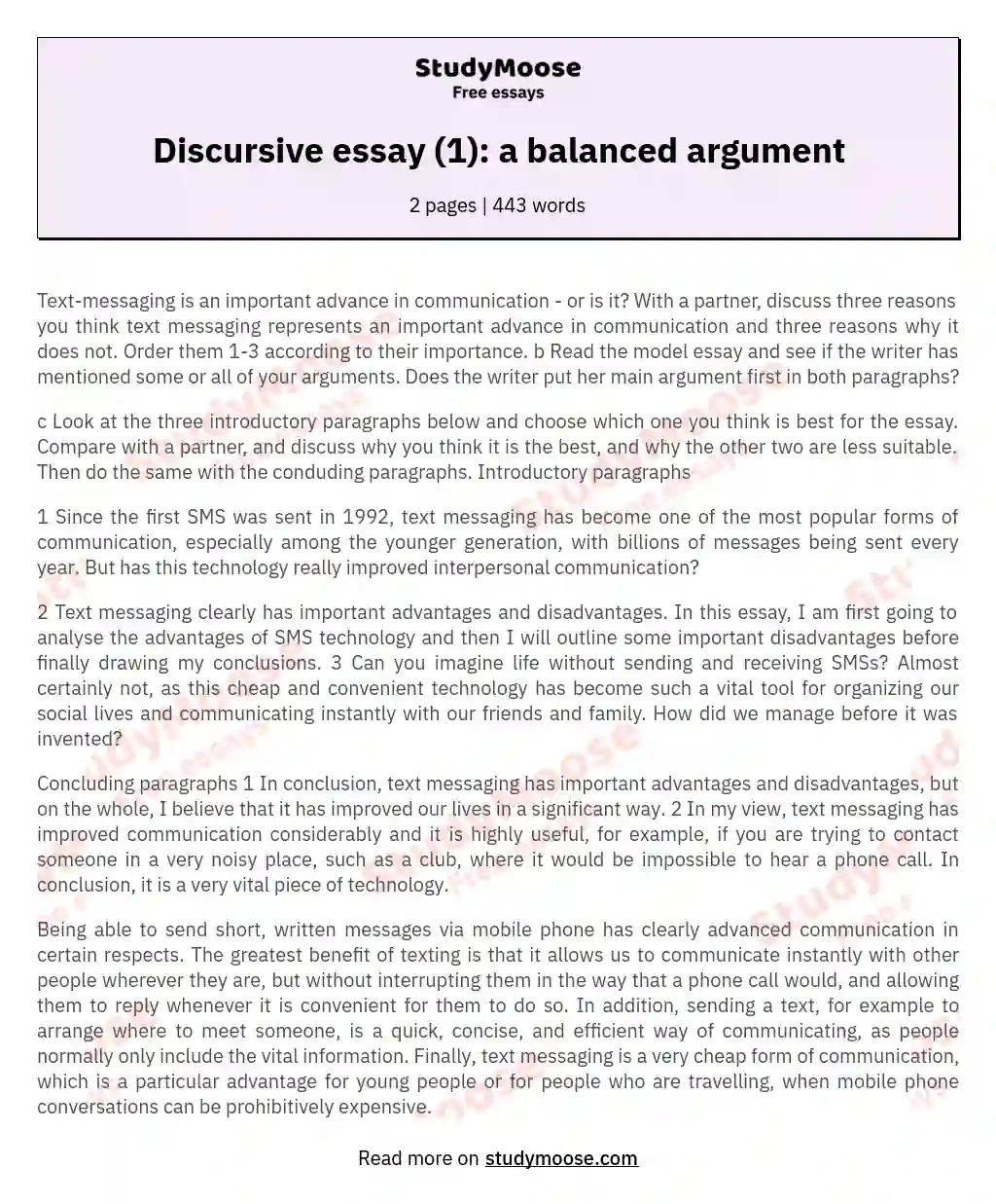 Discursive essay (1): a balanced argument essay