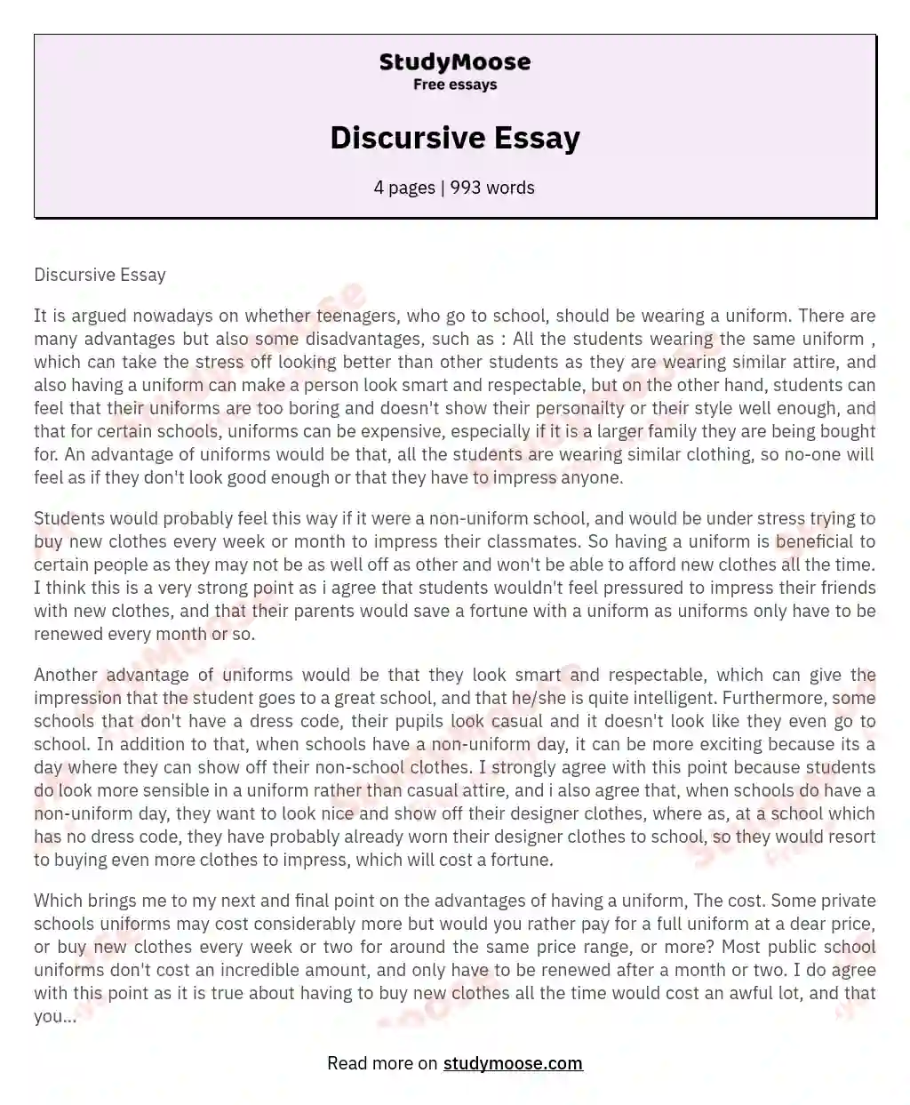 Discursive Essay essay