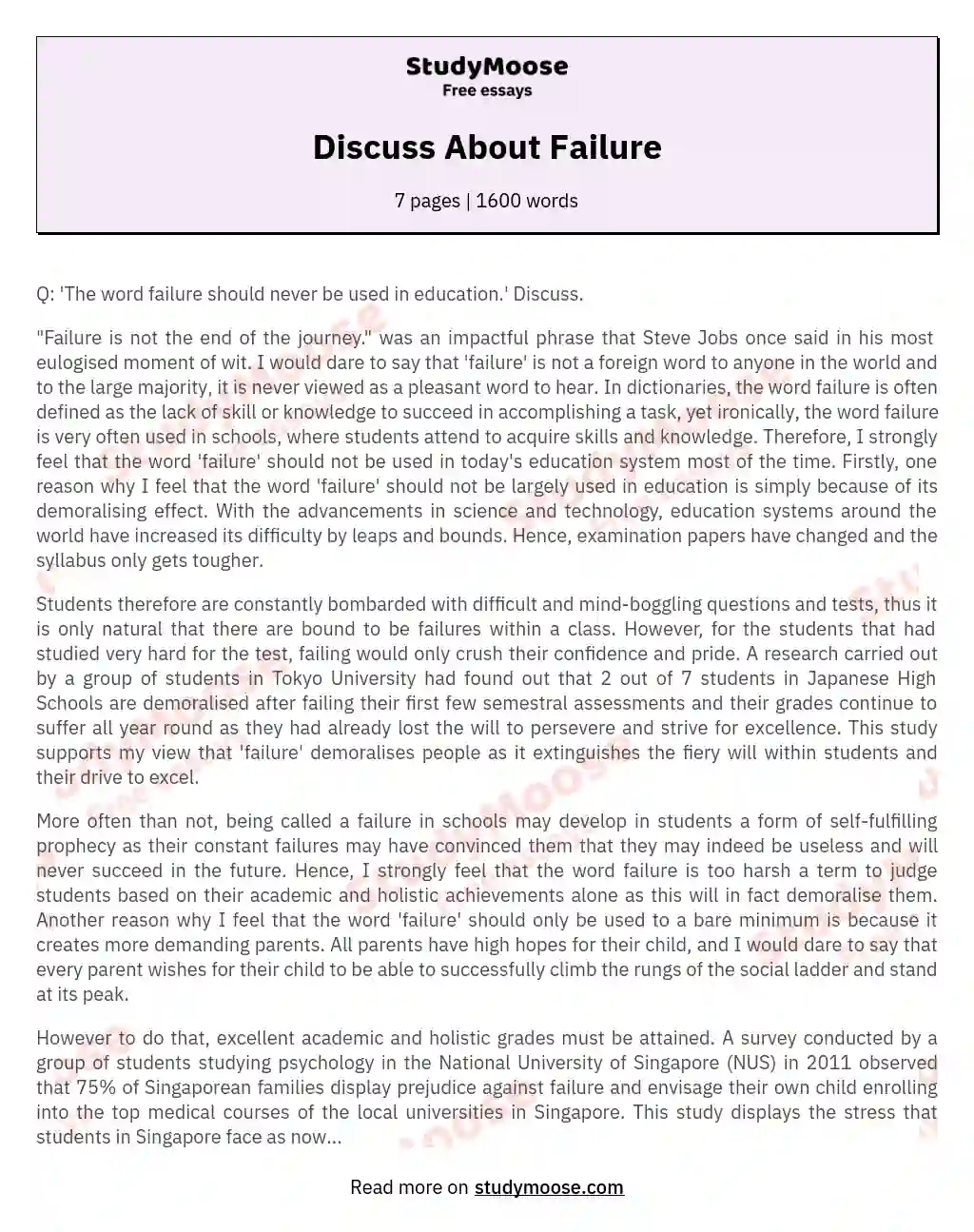Discuss About Failure