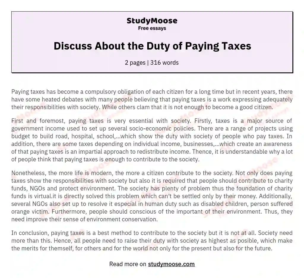 essay on the importance and responsibility of paying taxes