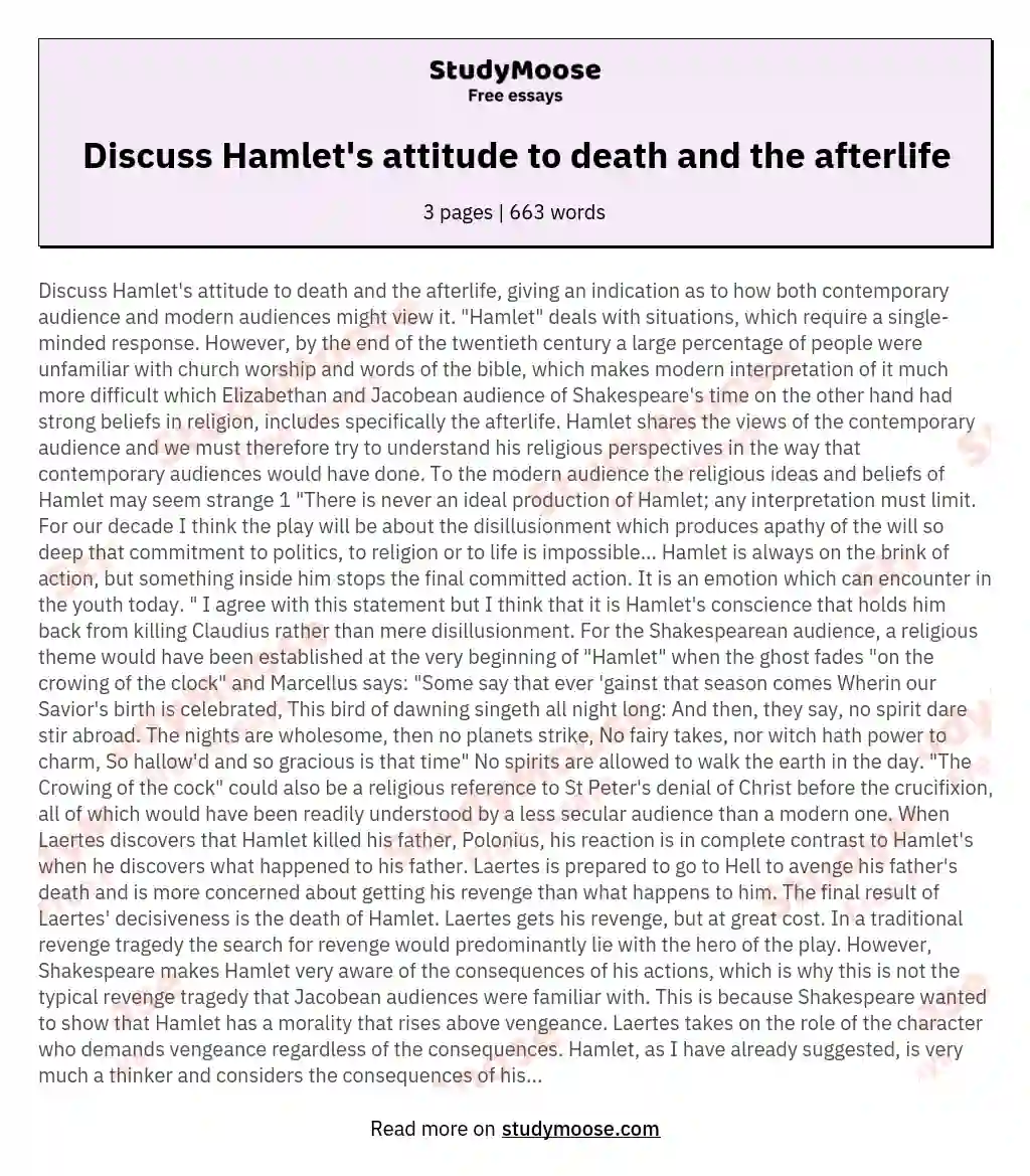 Discuss Hamlet's attitude to death and the afterlife