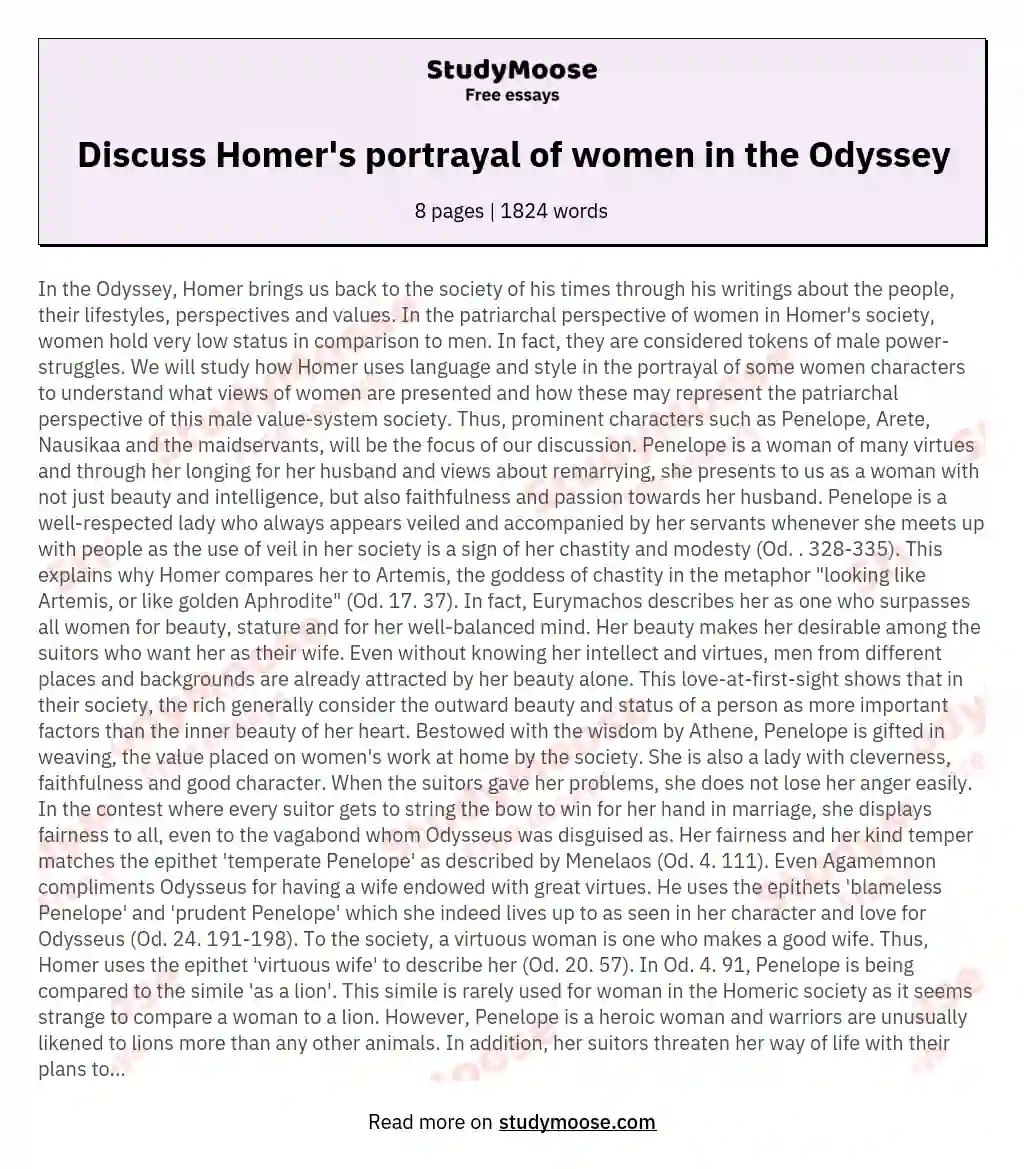 Discuss Homer's portrayal of women in the Odyssey essay
