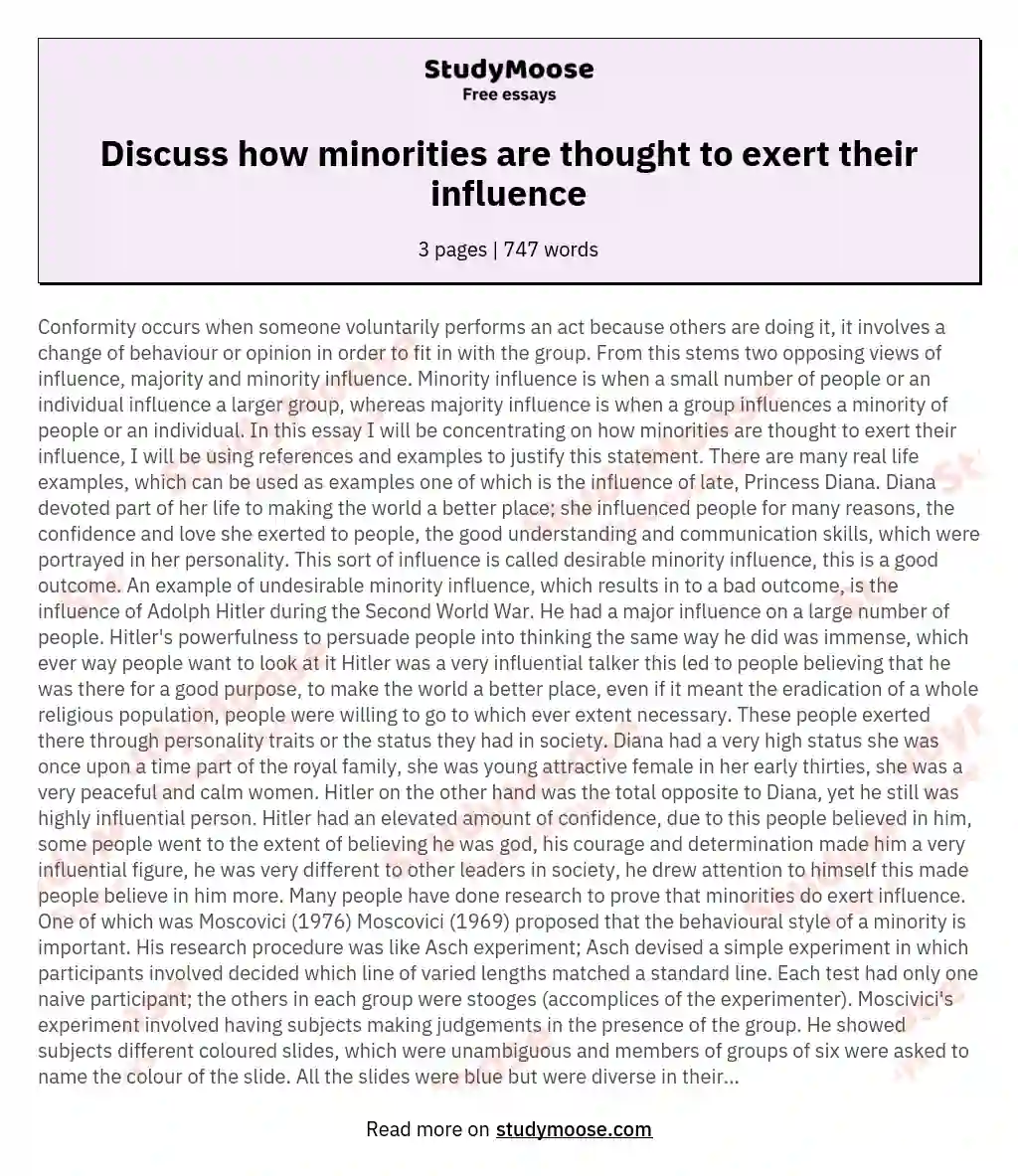 Discuss how minorities are thought to exert their influence essay