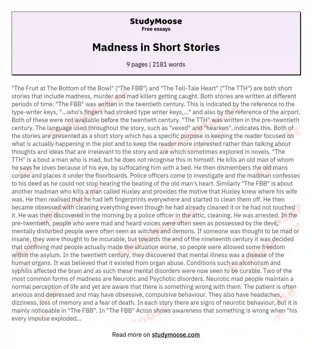 Madness in Short Stories essay
