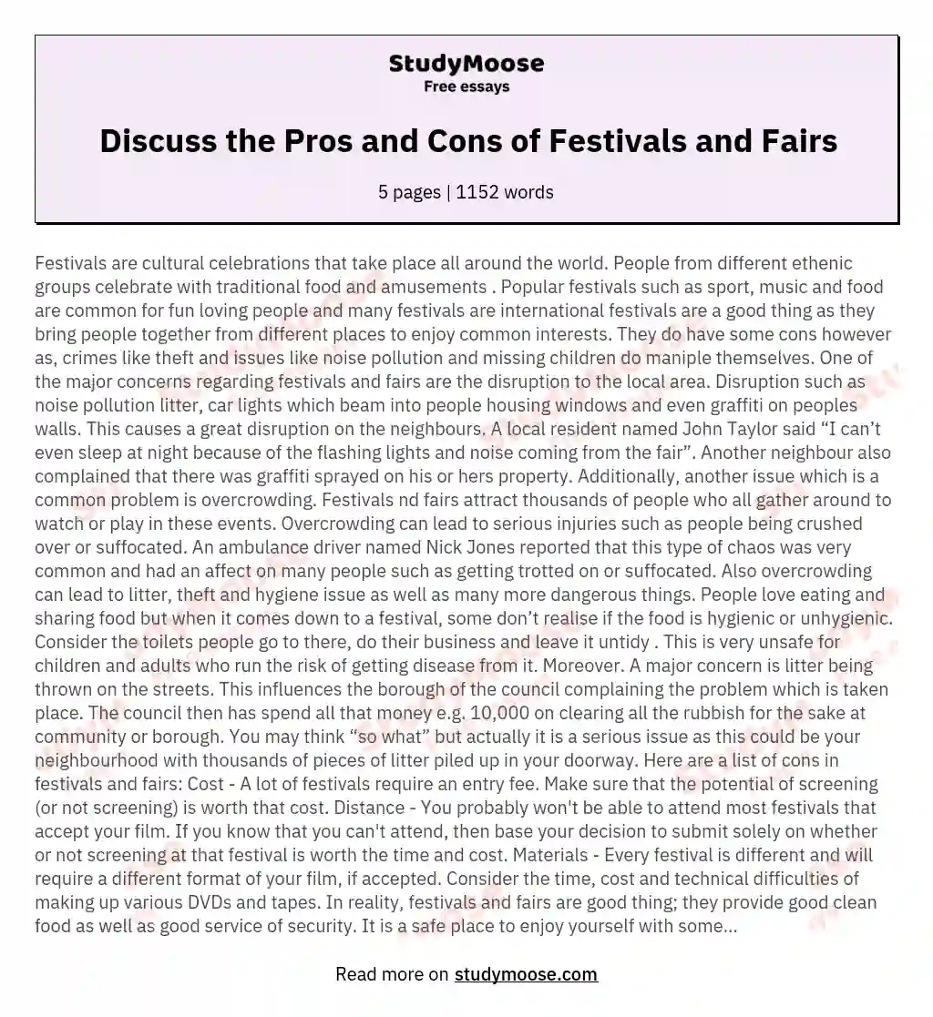 Discuss the Pros and Cons of Festivals and Fairs