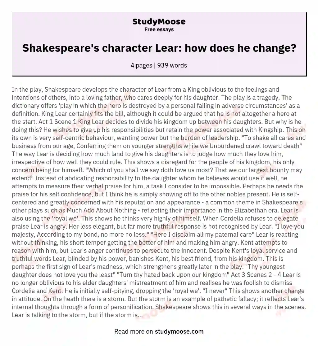 Shakespeare's character Lear: how does he change? essay