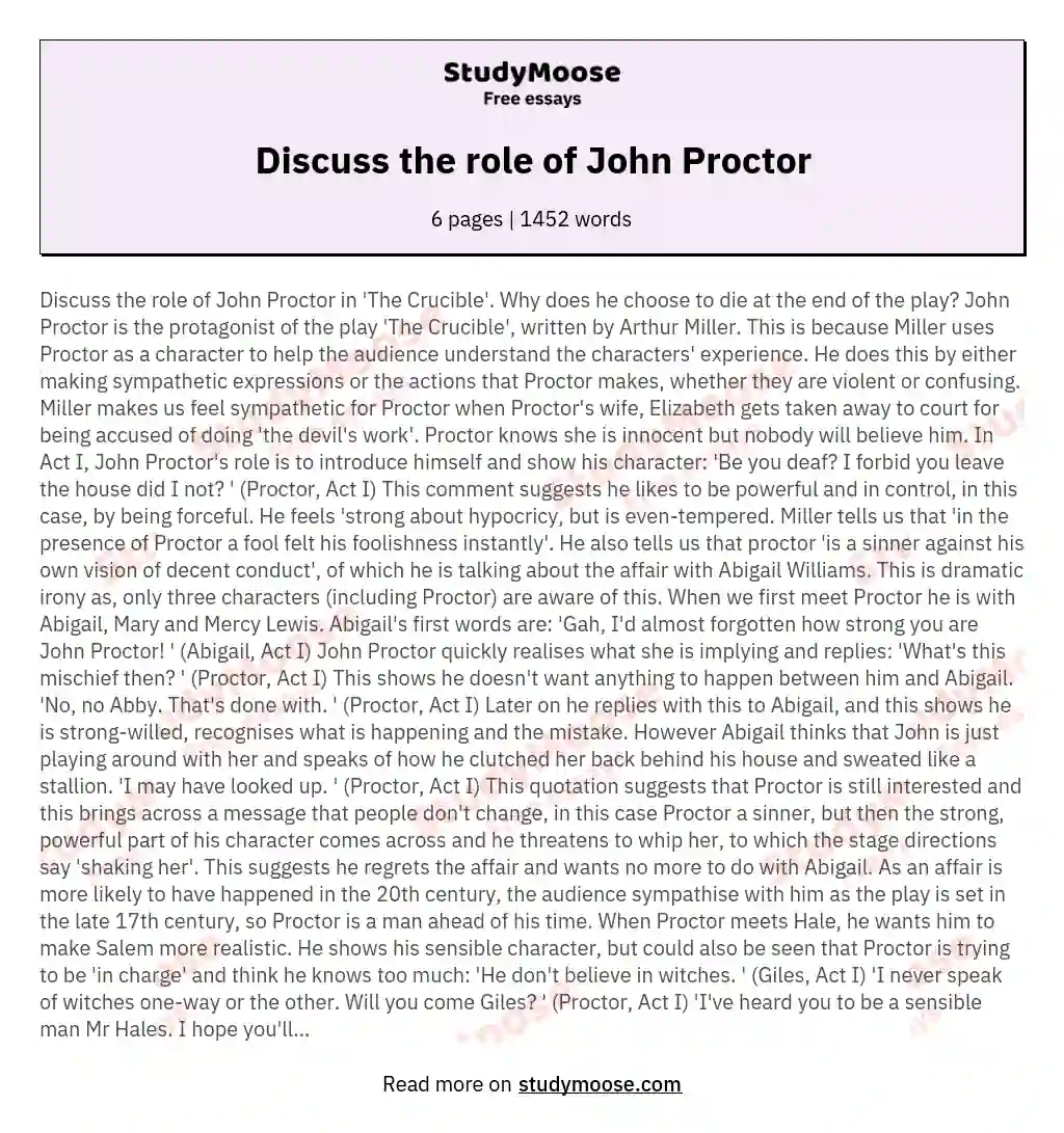 Discuss the role of John Proctor essay