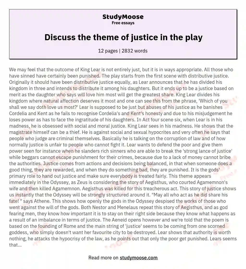 Discuss the theme of justice in the play essay