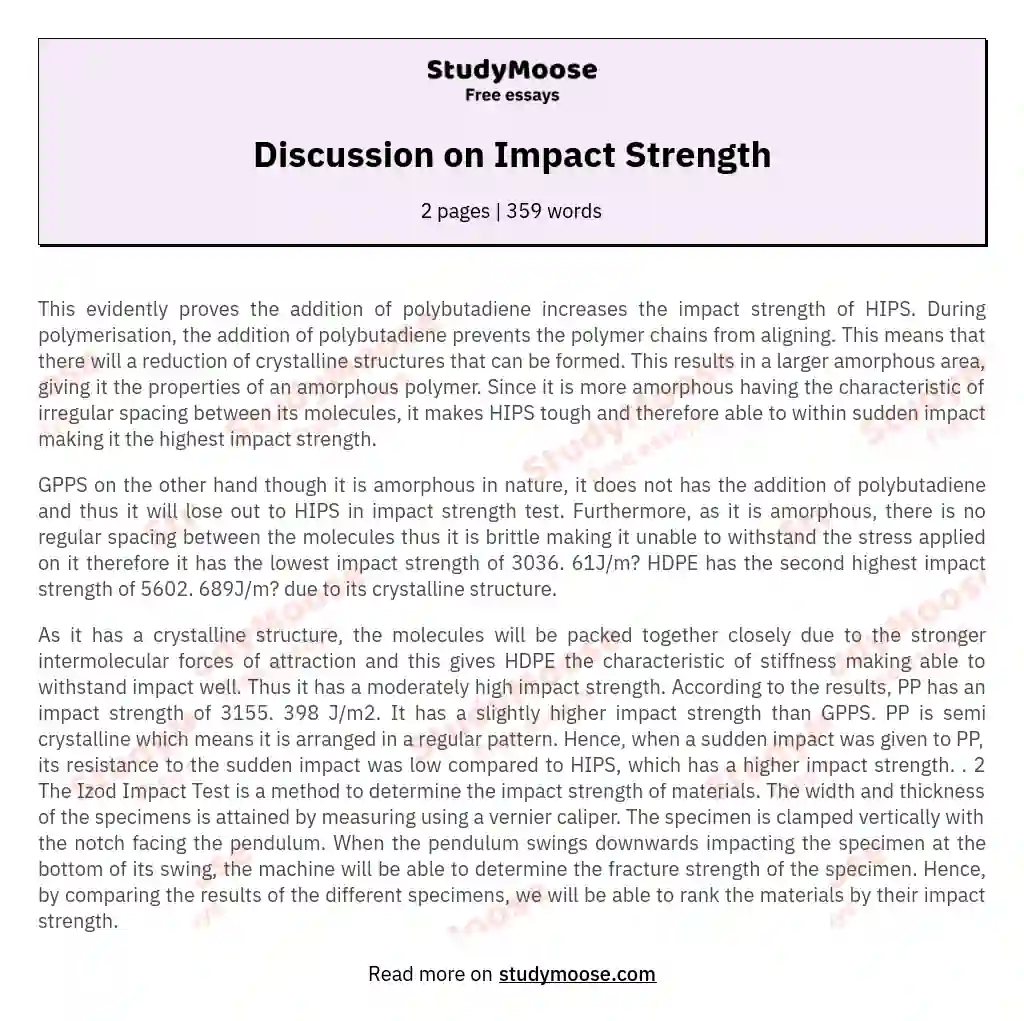 Discussion on Impact Strength essay
