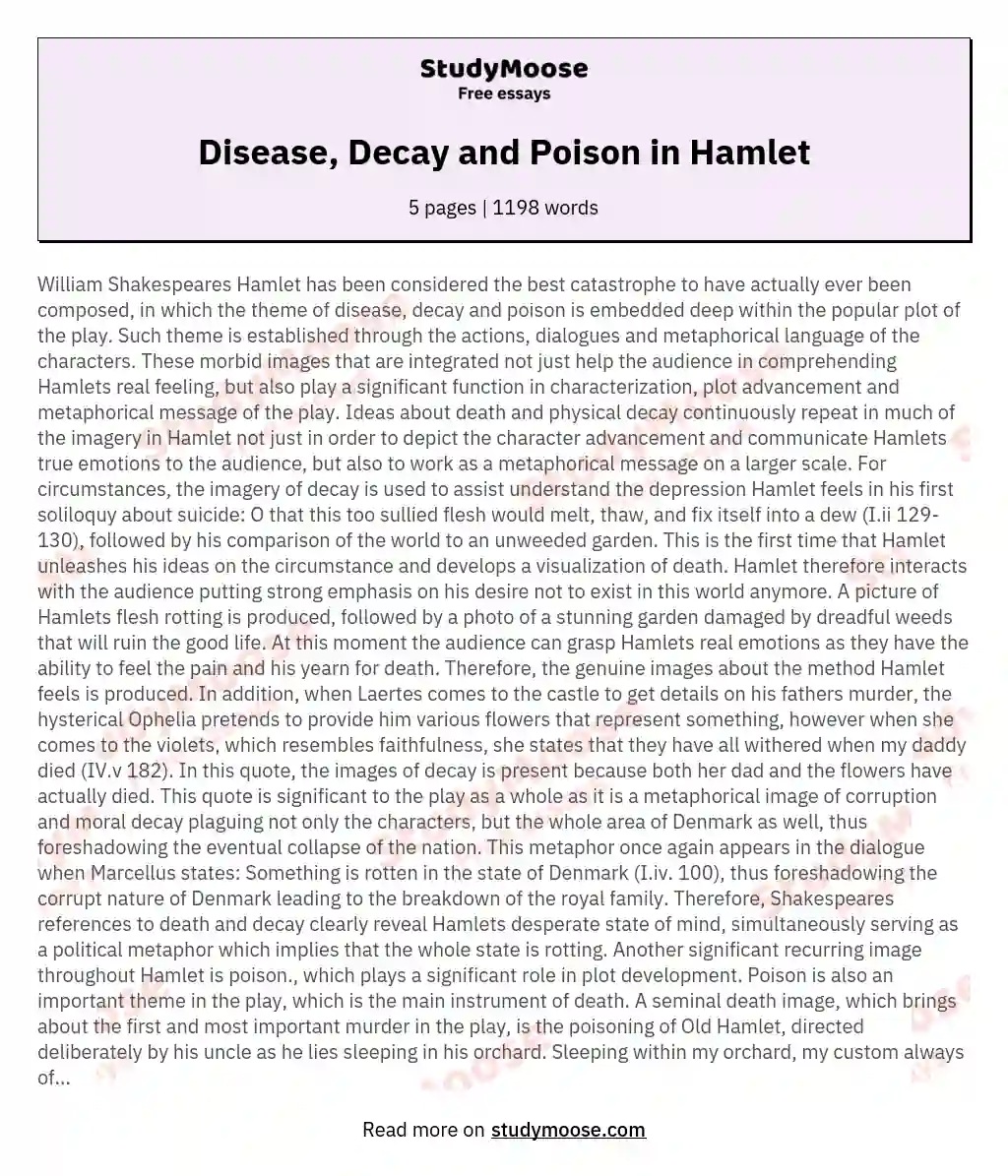 Disease, Decay and Poison in Hamlet essay