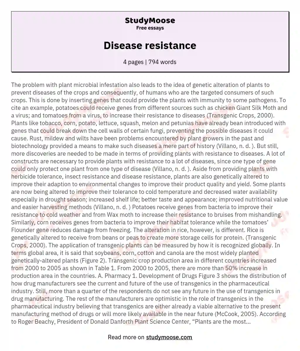 Disease resistance essay