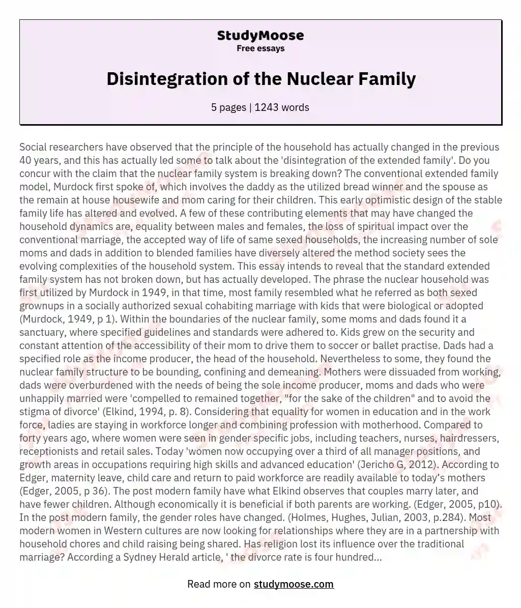Disintegration of the Nuclear Family