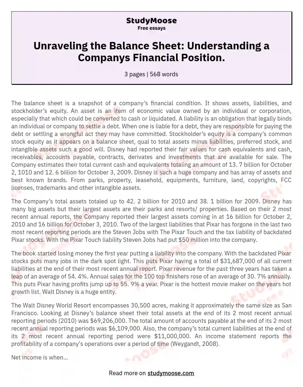 Unraveling the Balance Sheet: Understanding a Companys Financial Position. essay