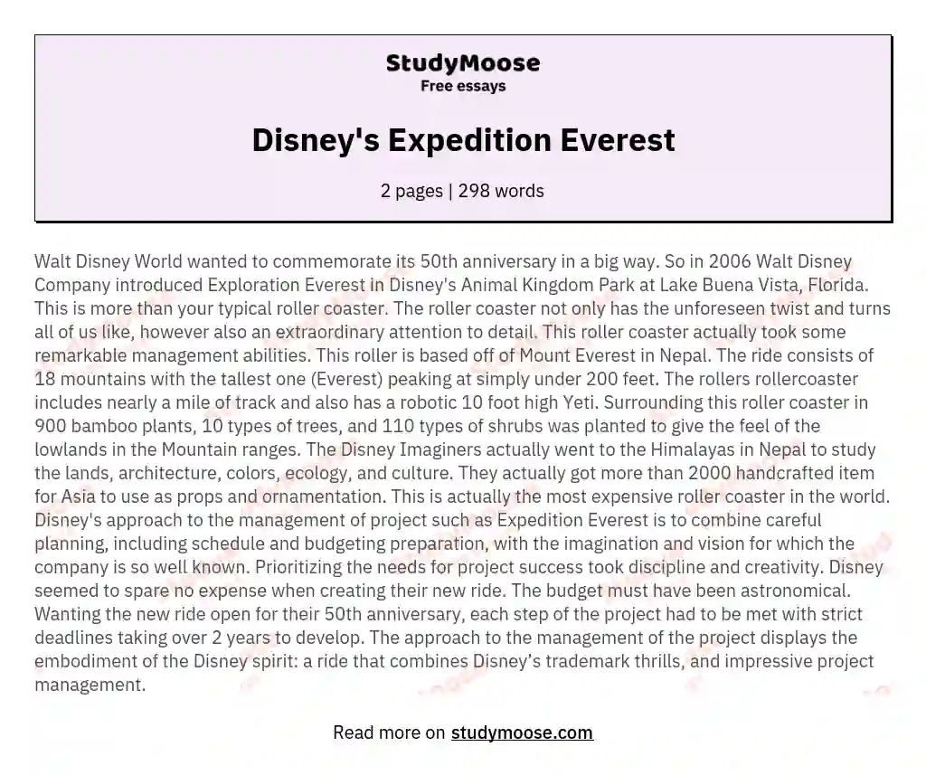 Disney's Expedition Everest essay