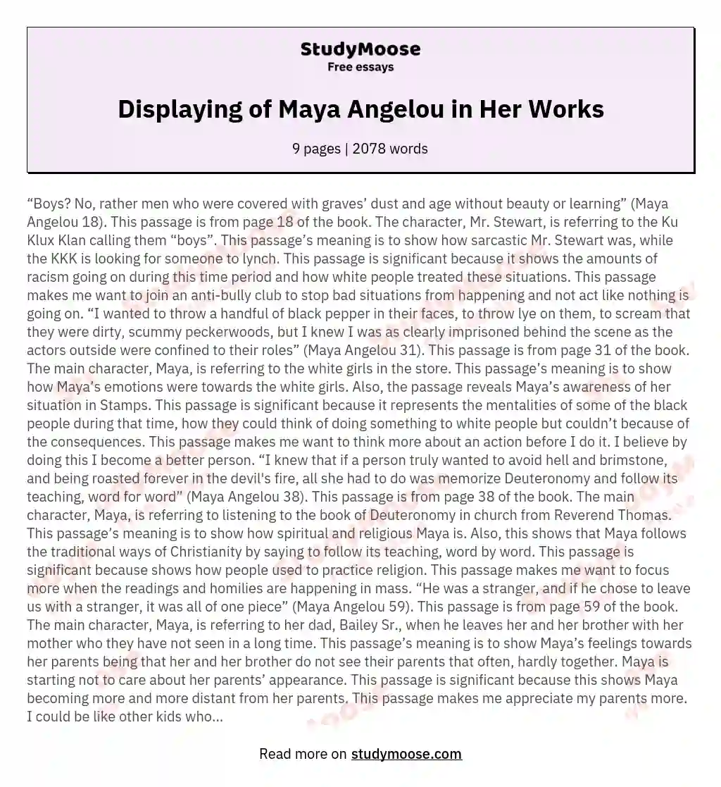 Displaying of Maya Angelou in Her Works essay