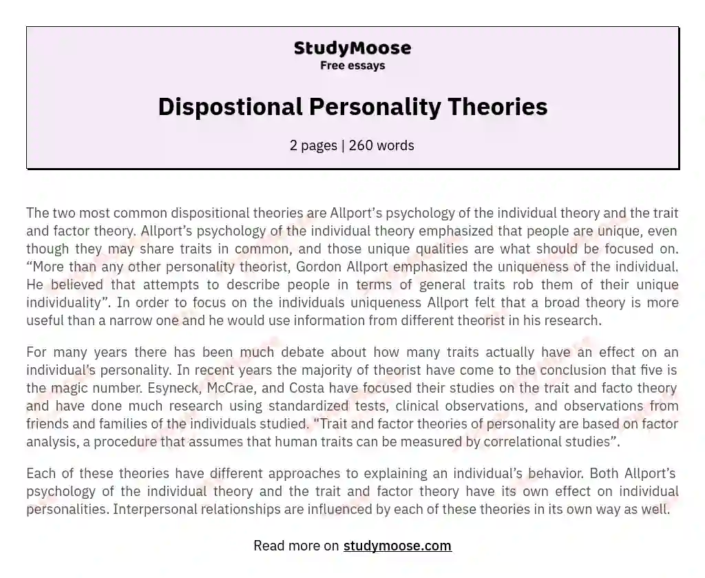 Dispostional Personality Theories essay