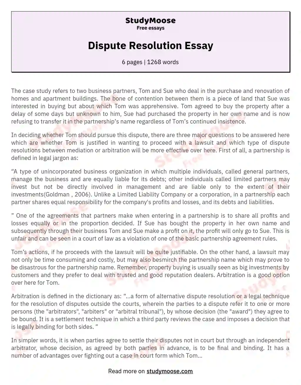 Dispute Resolution Essay