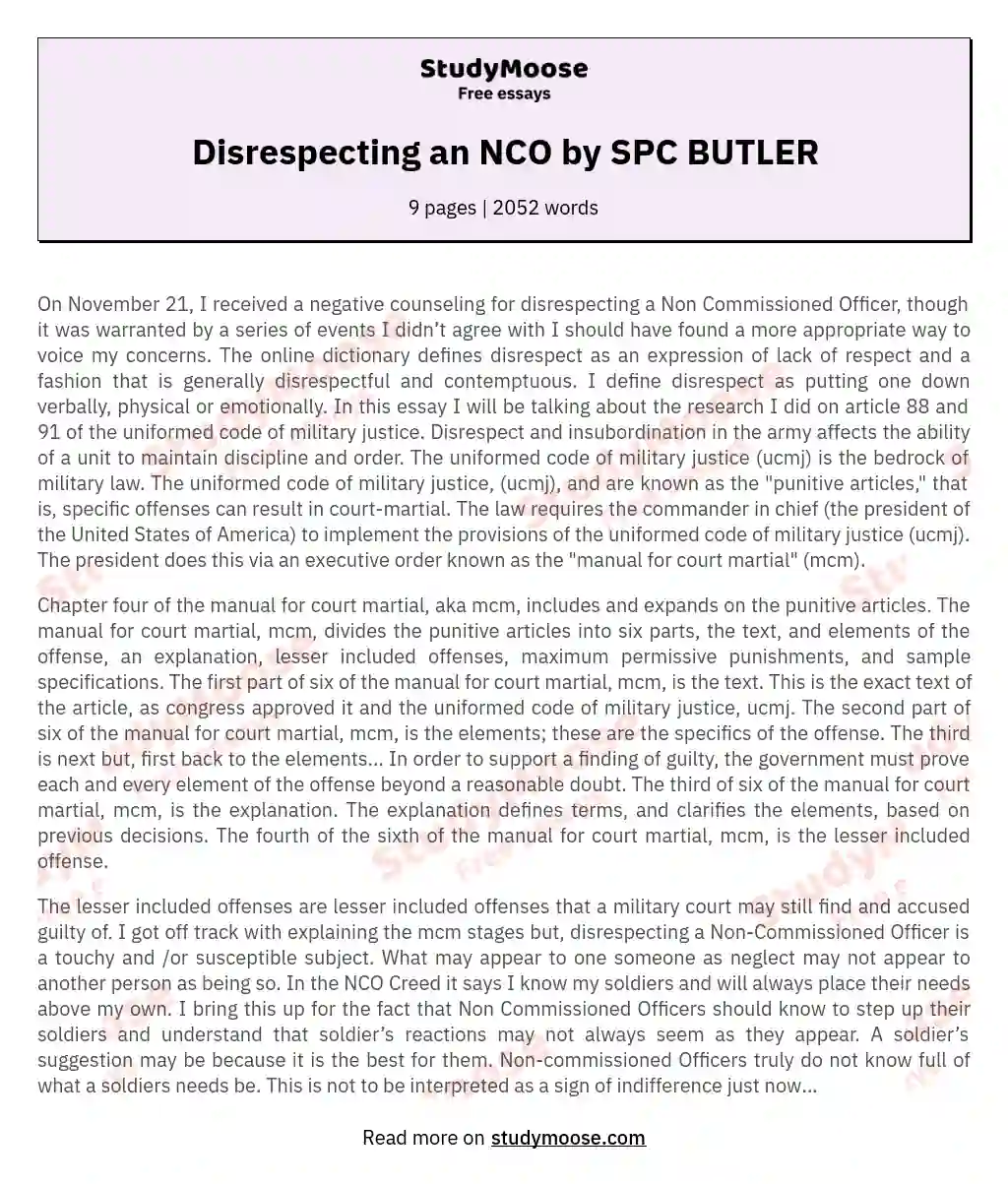 Disrespecting an NCO by SPC BUTLER