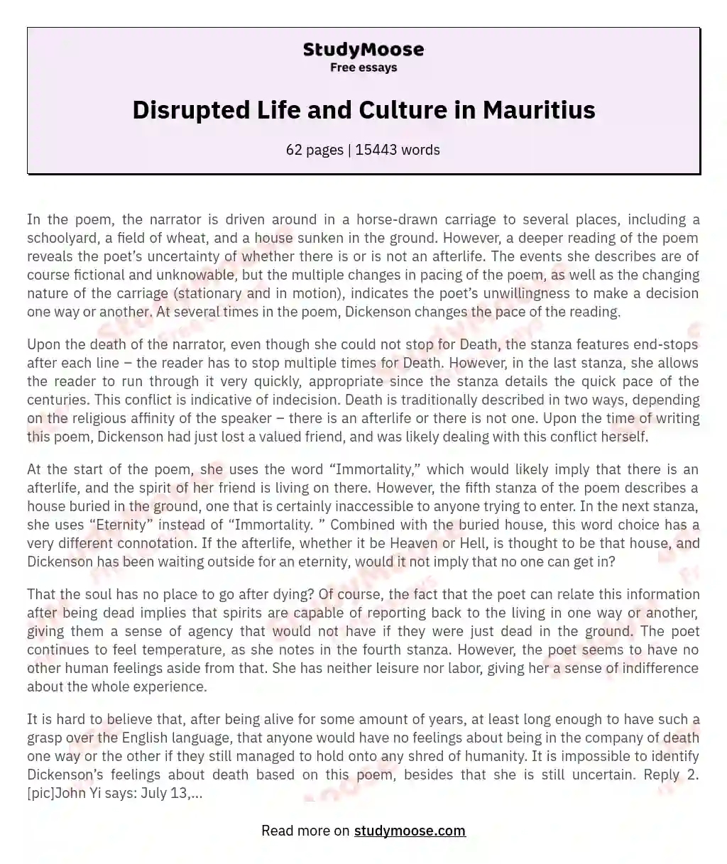 Disrupted Life and Culture in Mauritius