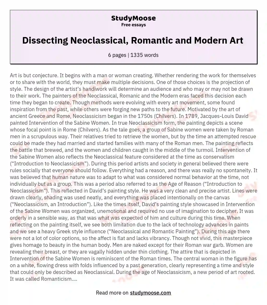 Dissecting Neoclassical, Romantic and Modern Art  essay