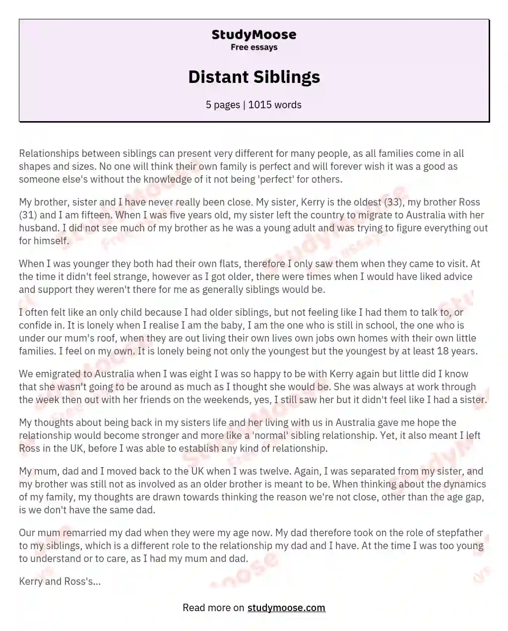 Distant Siblings essay