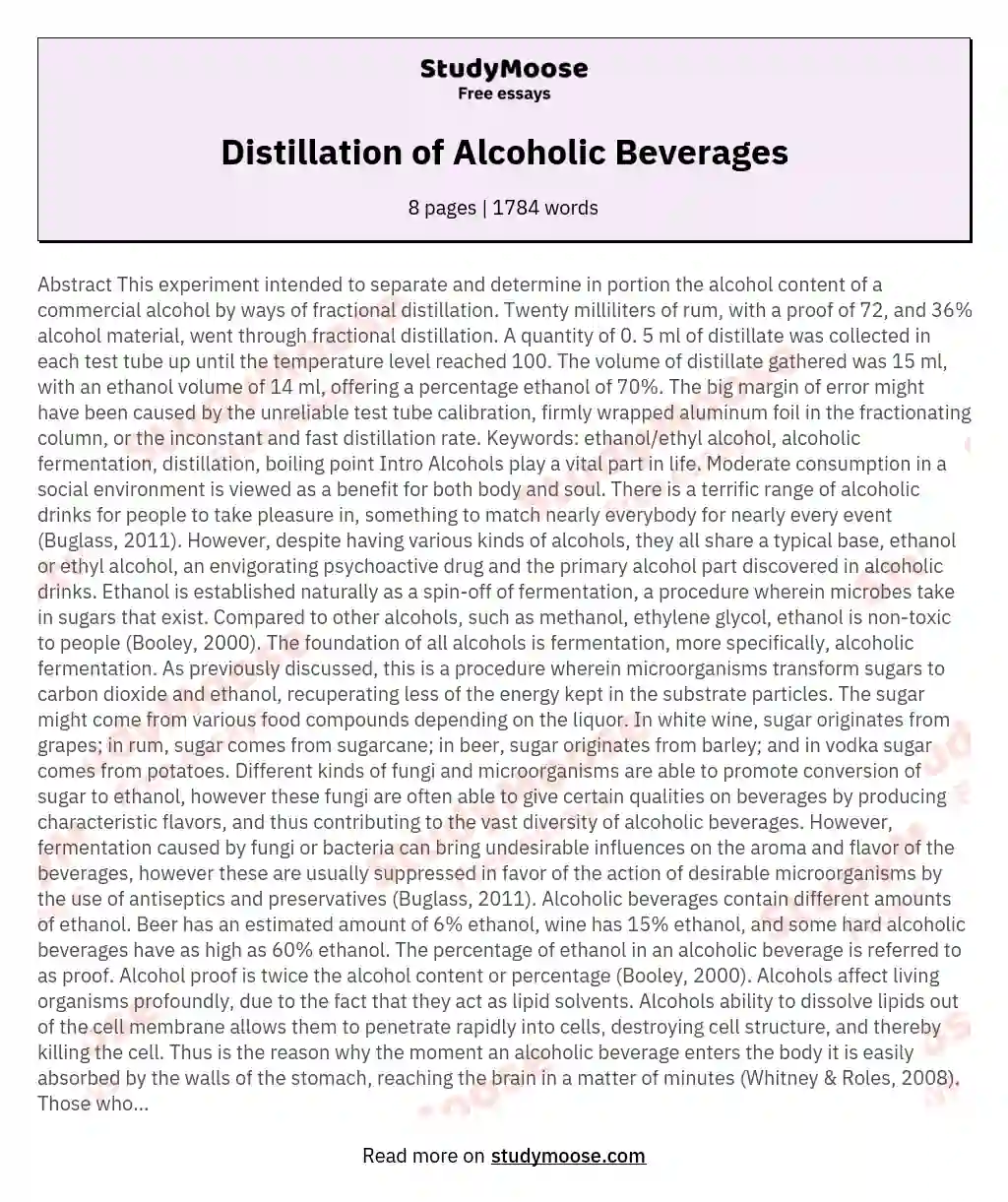 Distillation of Alcoholic Beverages essay