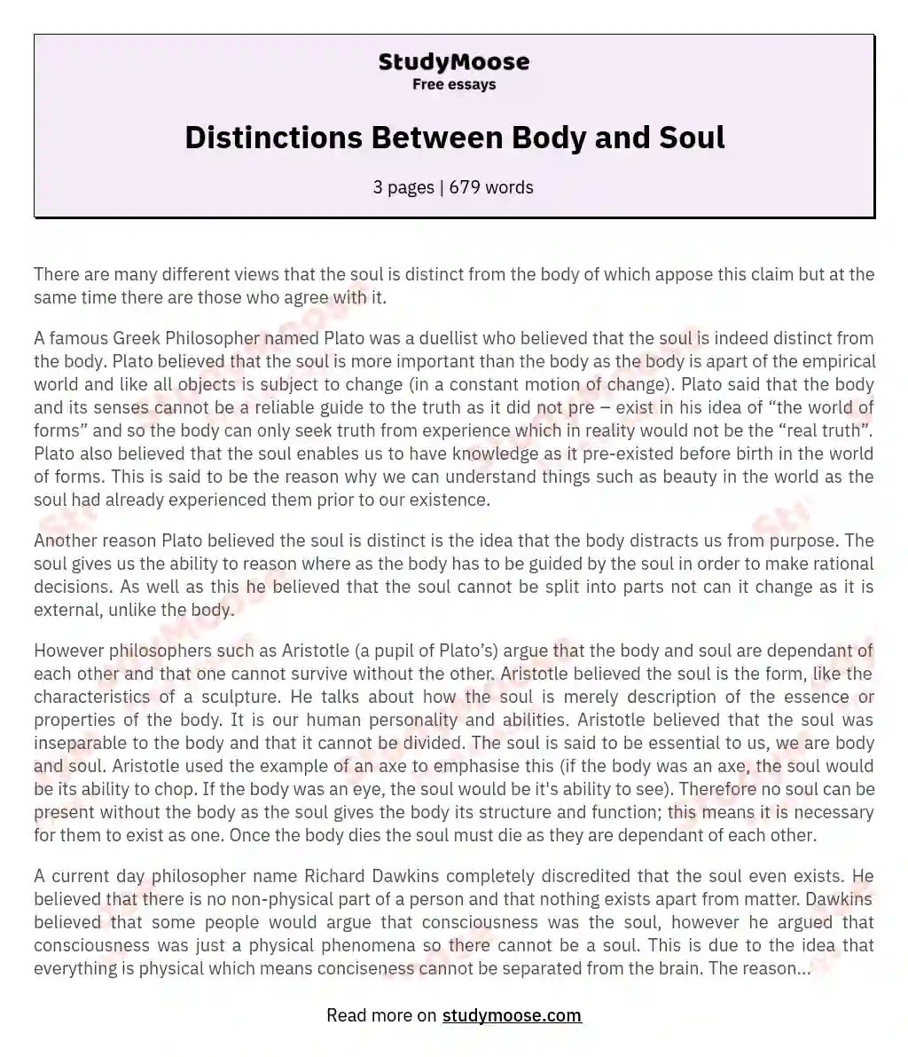 Distinctions Between Body and Soul