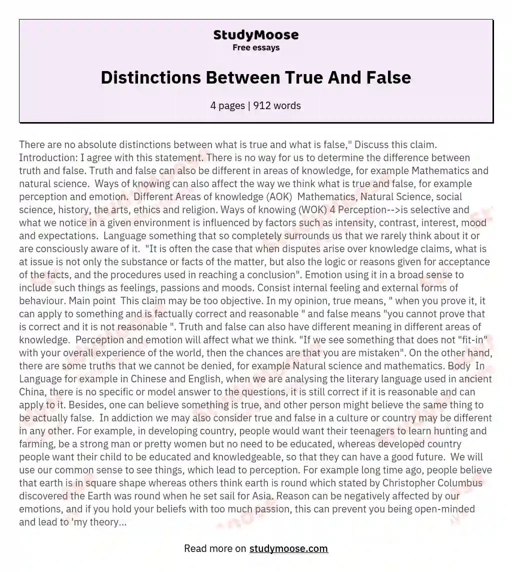 Distinctions Between True And  False essay