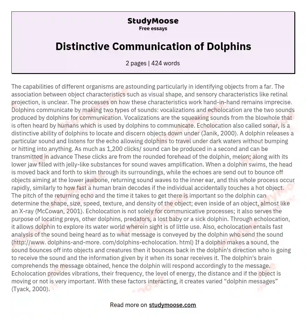 Distinctive Communication of Dolphins essay