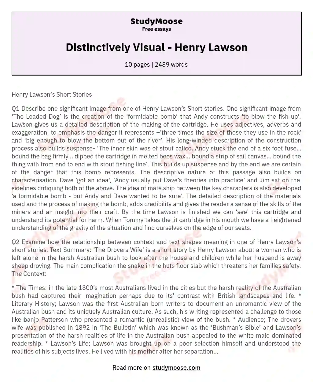 Exploring Henry Lawson's Short Stories essay