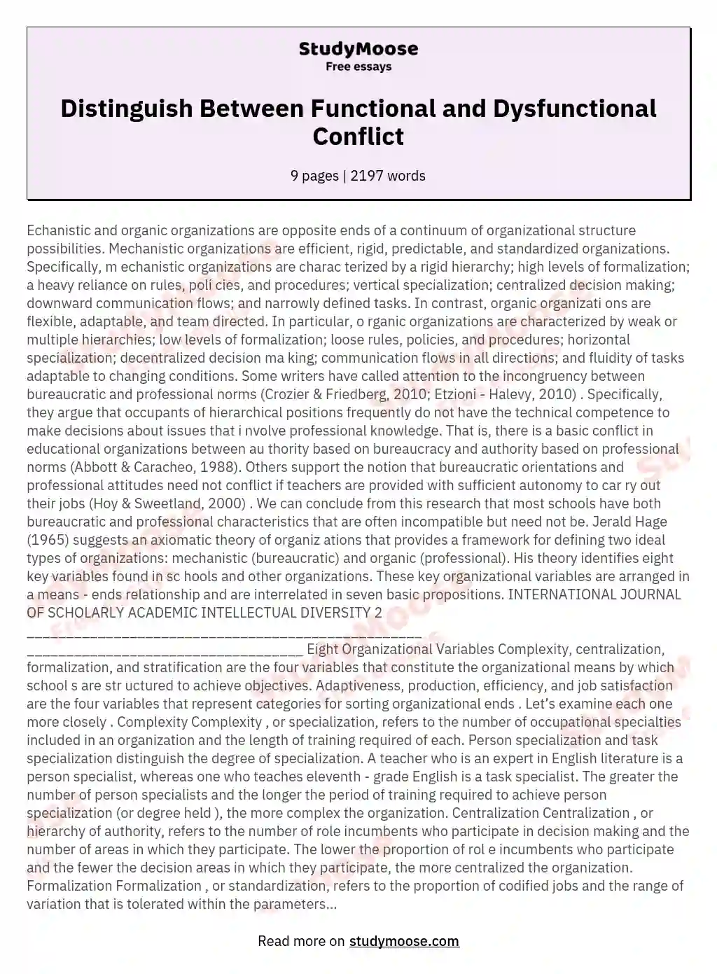 Distinguish Between Functional and Dysfunctional Conflict essay